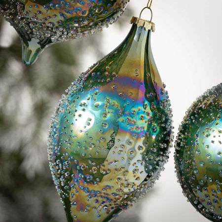 Iridescent Teal Ornament Set 3