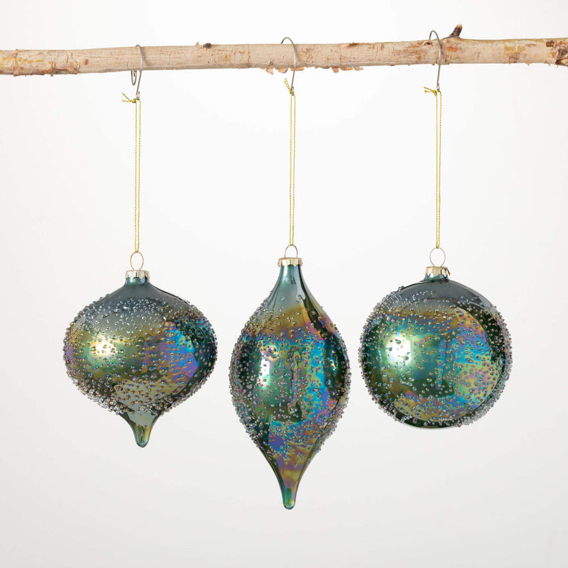 Iridescent Teal Ornament Set 3