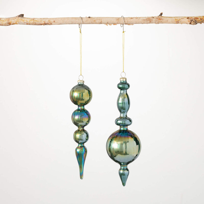 Lustrous Teal Finial Set Of 2