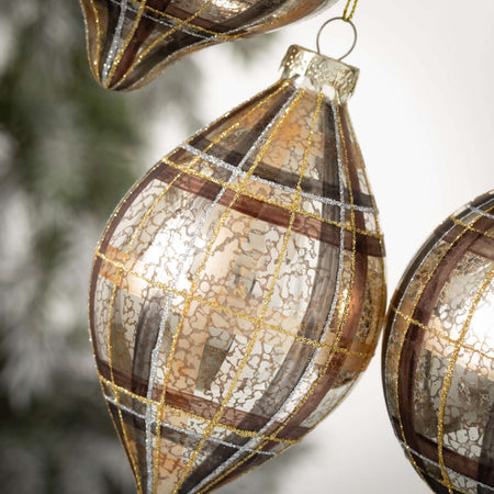 Neutral Plaid Ornament Set