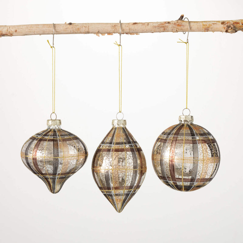 Neutral Plaid Ornament Set