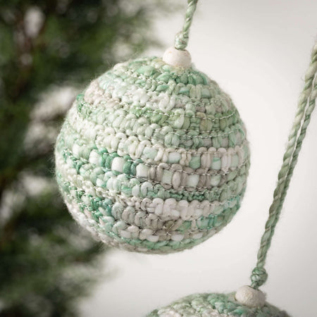 Green-White Knit Ball Ornament