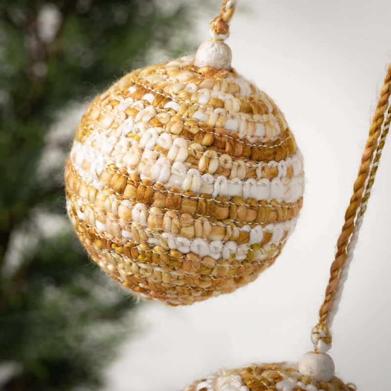 Gold-White Knit Ball Ornaments