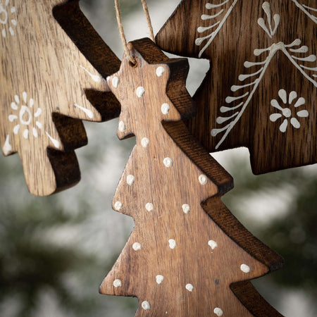 Wood Pine Tree Ornament Set 3