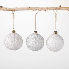 White Patterned Ornament Set 3