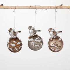 Glass Bird-On-Ball Ornaments