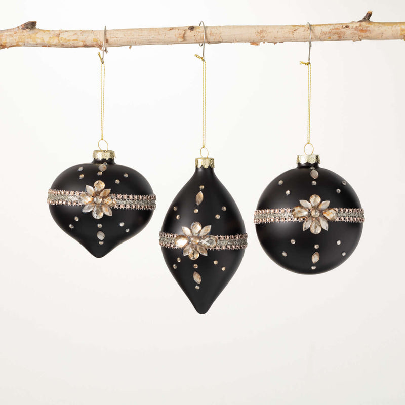 Matte Black Gem Ornament Set