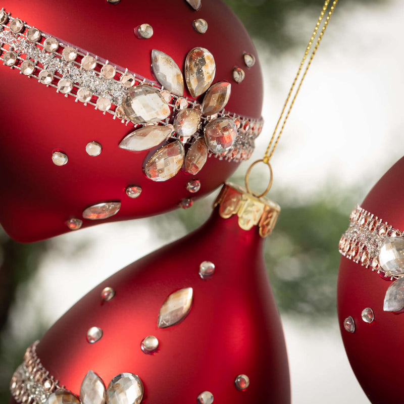 Matte Red & Gem Ornament Set