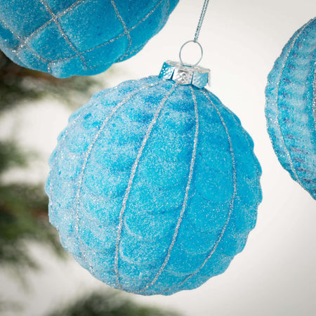 Embossed Icy-Blue Ornaments
