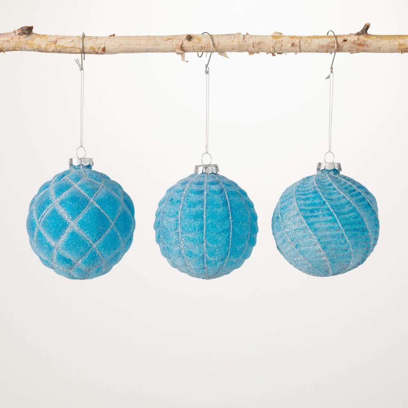 Embossed Icy-Blue Ornaments