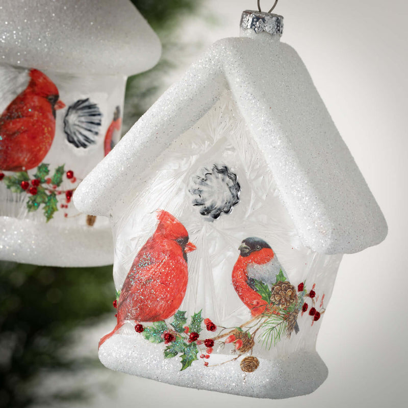 Glass Birdhouse Ornament Set