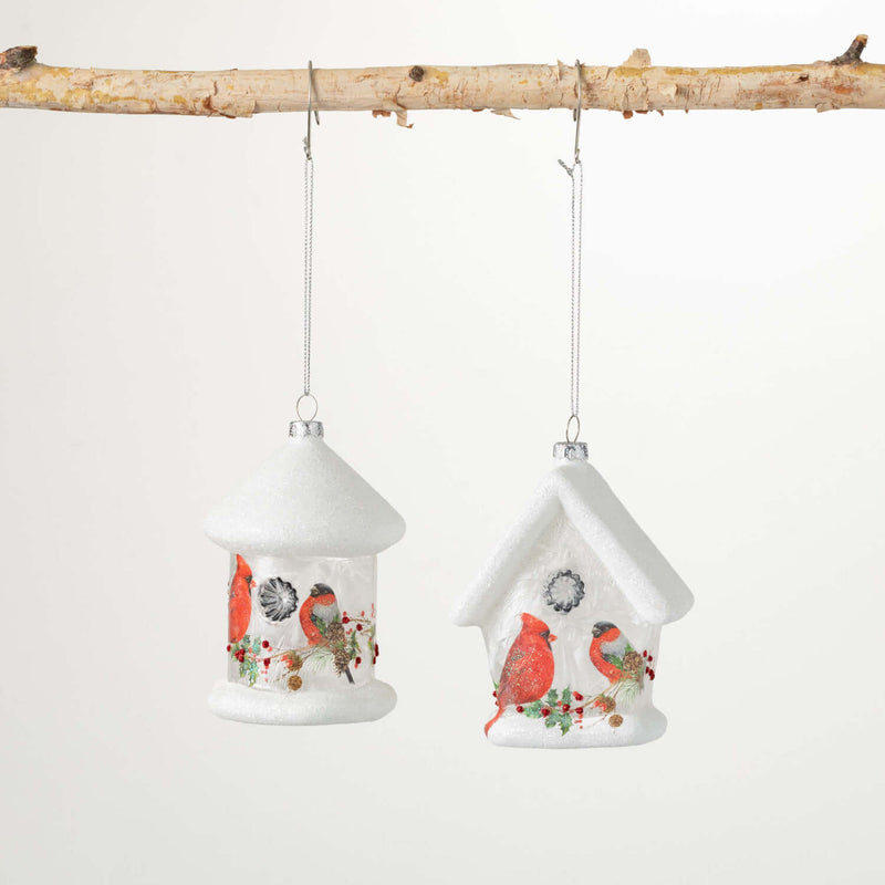 Glass Birdhouse Ornament Set