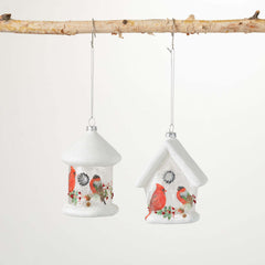 Glass Birdhouse Ornament Set