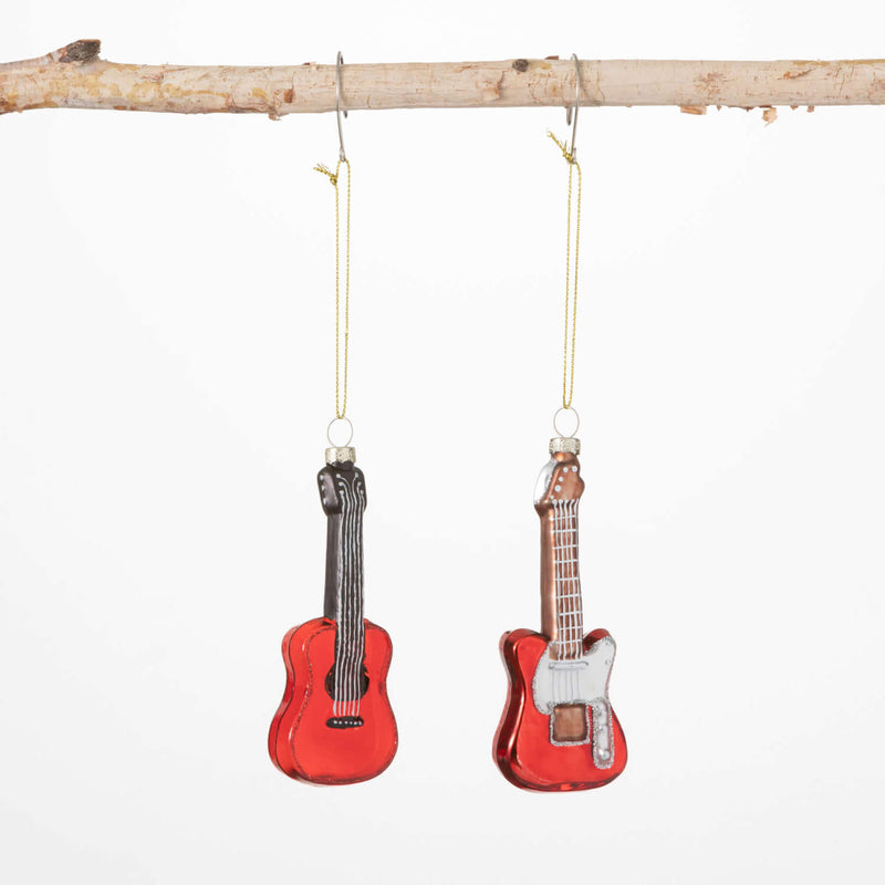 Glass Guitar Ornament Set Of 2