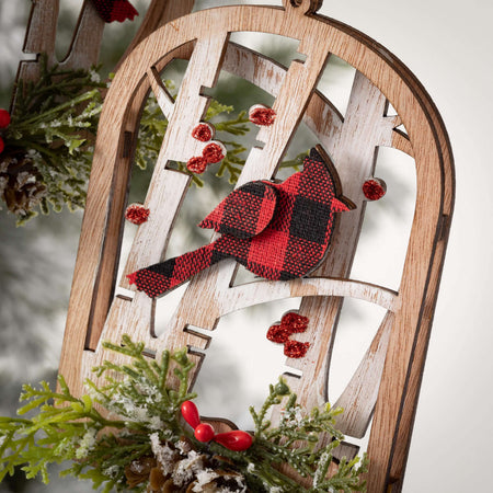 Plaid Cardinal Wood Ornaments