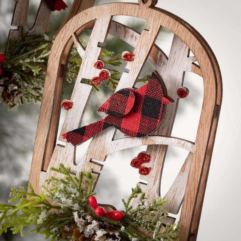 Plaid Cardinal Wood Ornaments