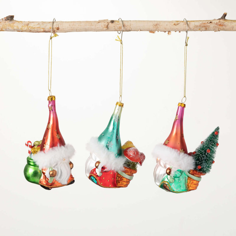 Glass Gnome Ornament Set Of 3