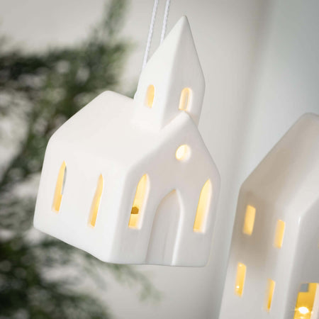 White Led House Ornament Set