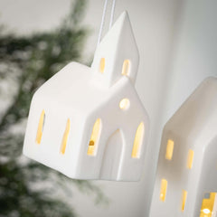 White Led House Ornament Set