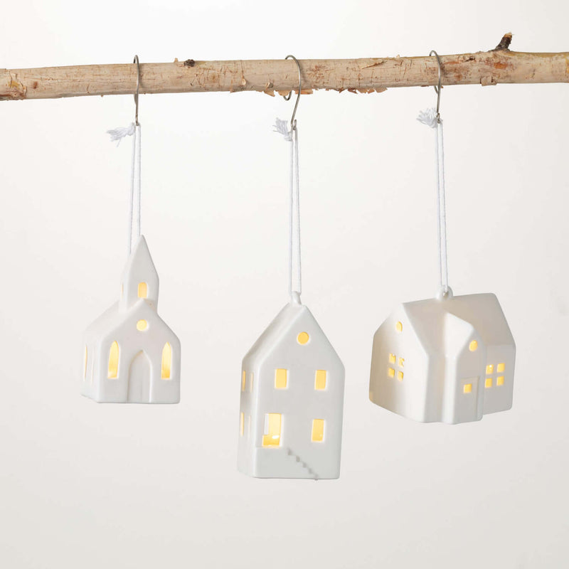 White Led House Ornament Set