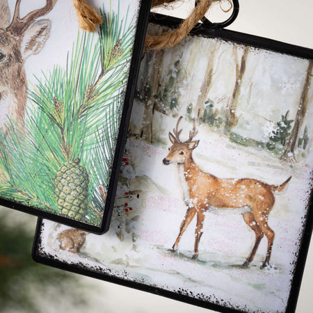 Square Deer Ornament Set Of 2