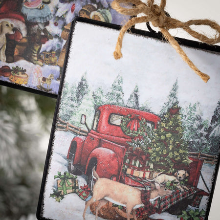 Santa & Truck Ornament Set 2