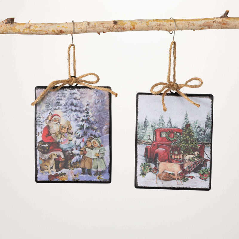 Santa & Truck Ornament Set 2