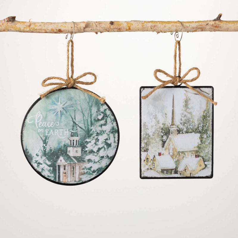 Church Scene Ornament Set Of 2