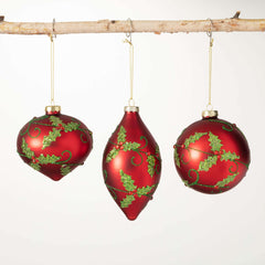 Embellished Holly Ornament Set