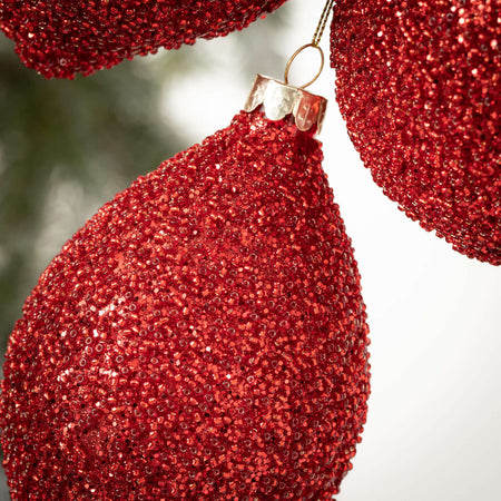 Deep Red Beaded Ornament Set
