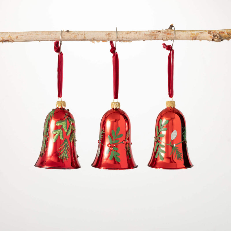 Red Holly Bell, Set Of 3