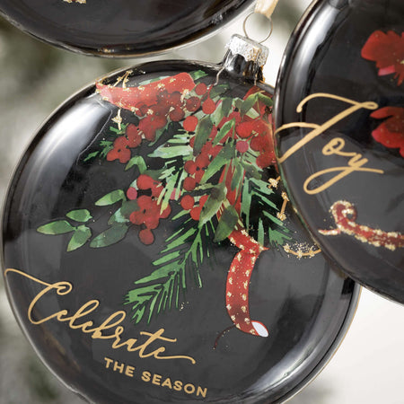 Red Floral Ornament, Set Of 3