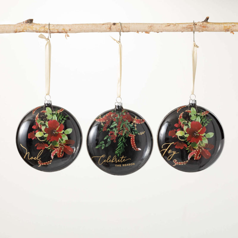 Red Floral Ornament, Set Of 3