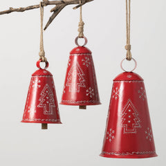 Oversized Metal Scandinavian Christmas Bell Ornament Set of 3