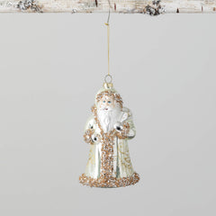 Vintage Glass Gold-Brushed Santa Christmas Ornament