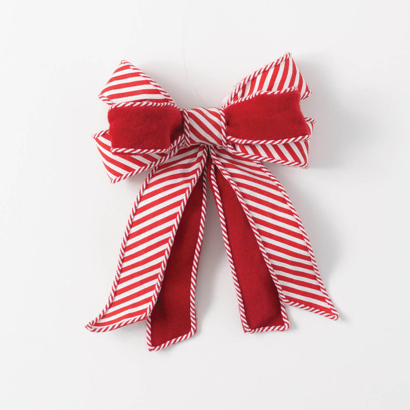 Large Red & White Striped Christmas Bow Ornament