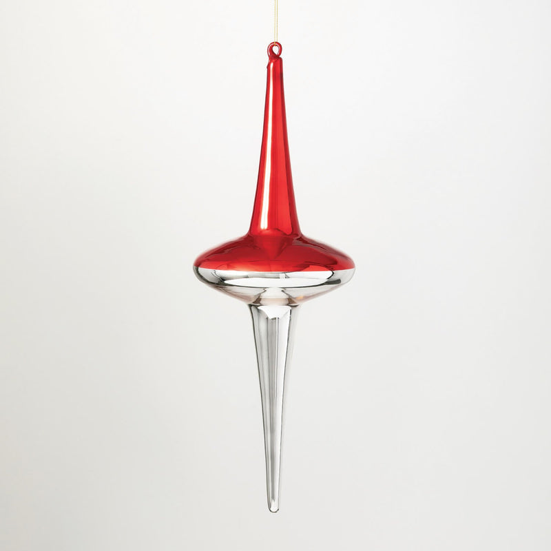 Oversized Silver & Red Glass Finial Christmas Ornament