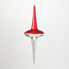 Oversized Silver & Red Glass Finial Christmas Ornament