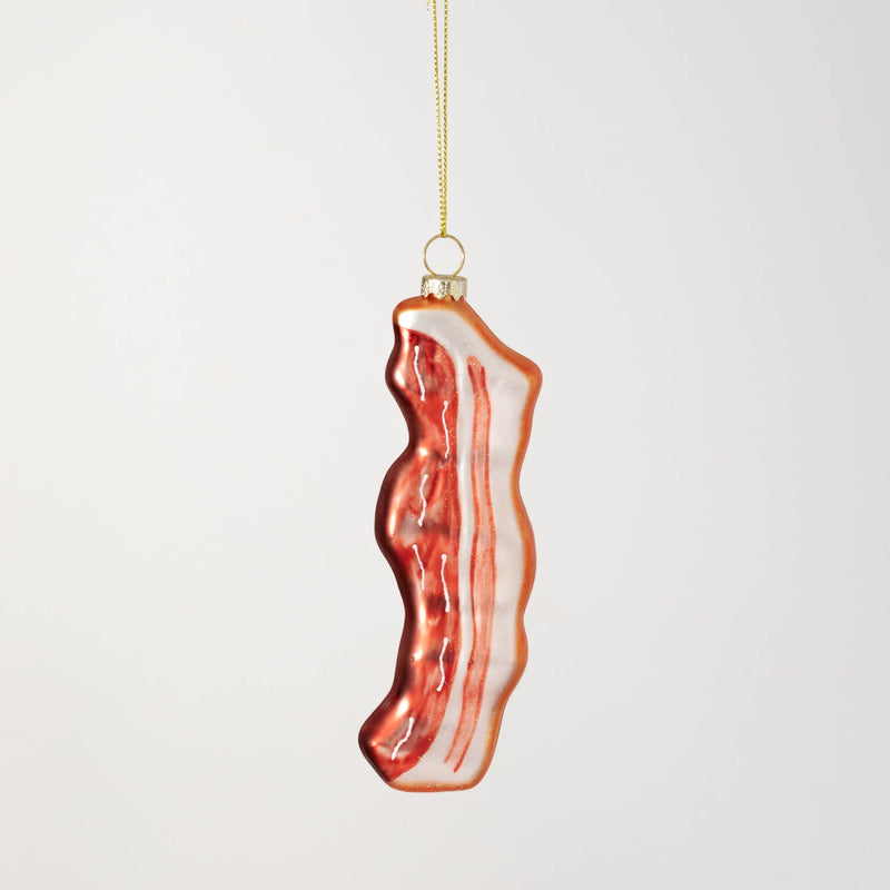 Whimsical Vintage Glass Bacon Christmas Ornament