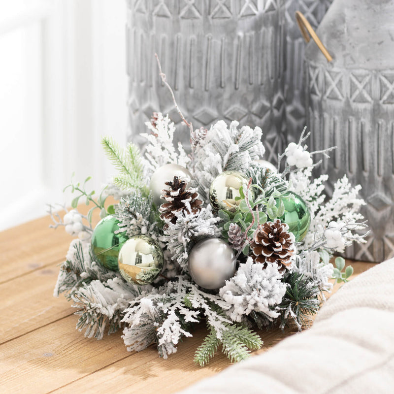 Frosted Pine and Pine Cone Christmas Ball Orb