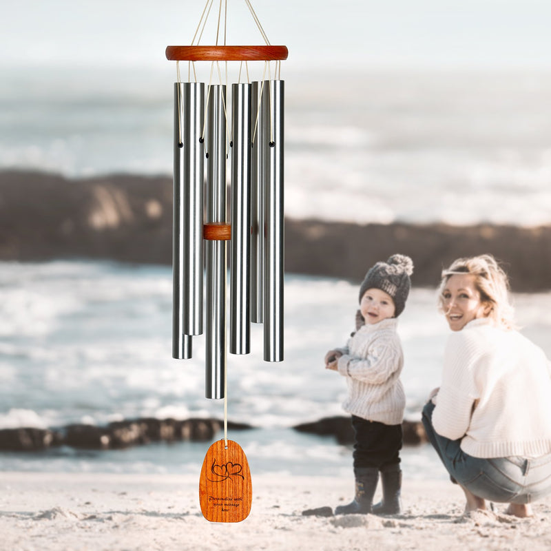 Personalize It! Mother's Day Amazing Grace Chime - Medium, Silver, Double Hearts main image