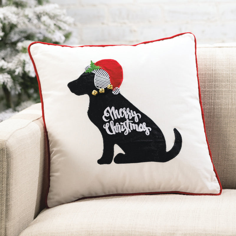 Merry Christmas Black Dog Holiday Pillow
