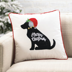 Merry Christmas Black Dog Holiday Pillow