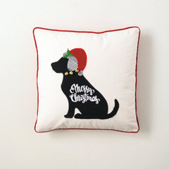 Merry Christmas Black Dog Holiday Pillow