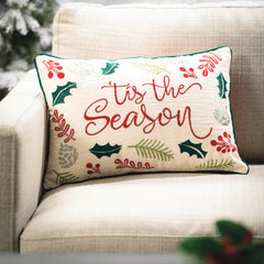 'Tis the Season Stitched Christmas Accent Pillow