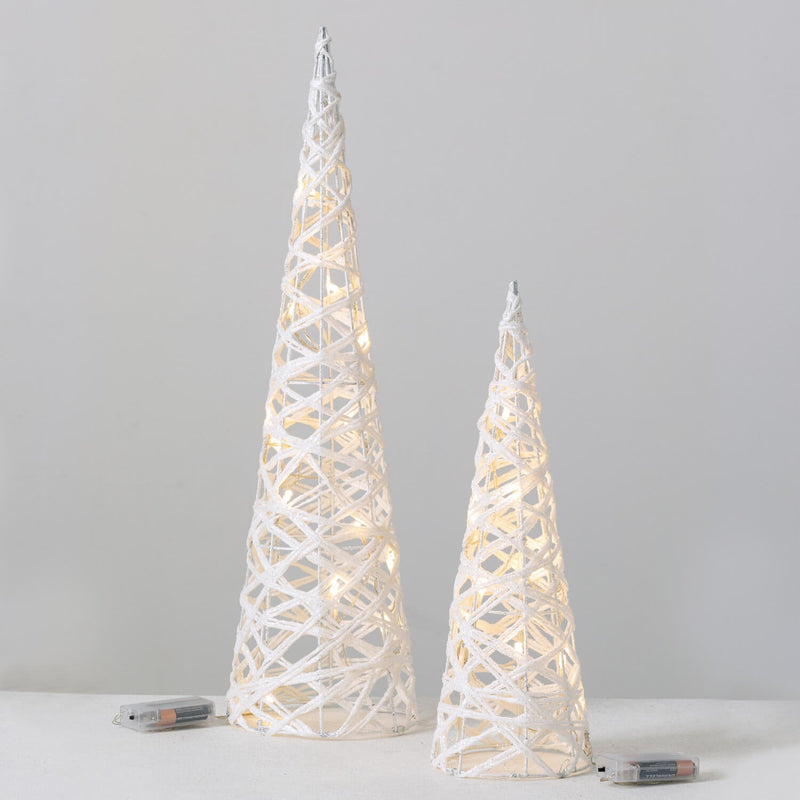 Paper and Metal Topiary Lighted LED Christmas Tree Set