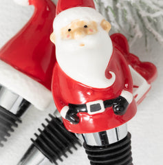 Red Santa Holiday Bottle Stoppers Set Of 3