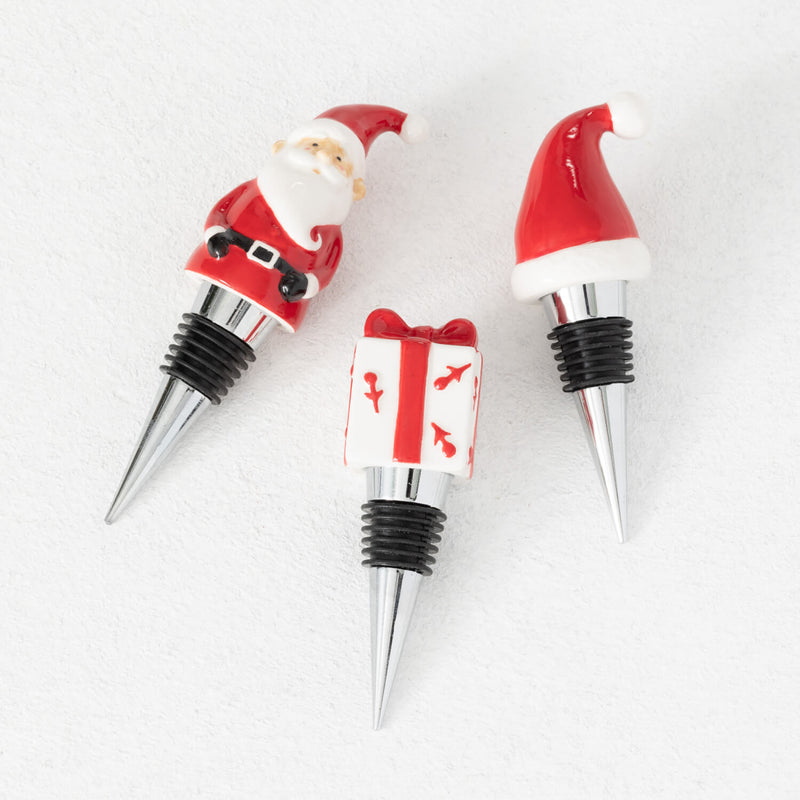 Red Santa Holiday Bottle Stoppers Set Of 3