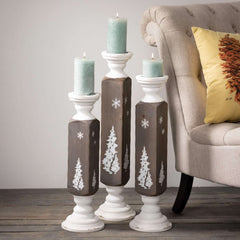 Wood Pillar Candleholder Set/3