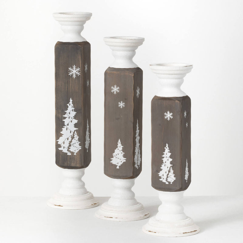 Wood Pillar Candleholder Set/3